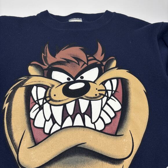Vintage Trau & Loevner Medium Navy Blue Tazmanian Devil Pullover Graphic Sweater - Picture 1 of 6